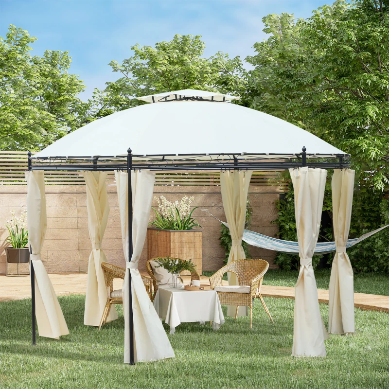 Outsunny 11.5' Patio Gazebo, Outdoor Gazebo Canopy Shelter with Curtains, Romantic Round Double Roof, Solid Steel Frame for Garden, Lawn, Backyard and Deck, Cream White