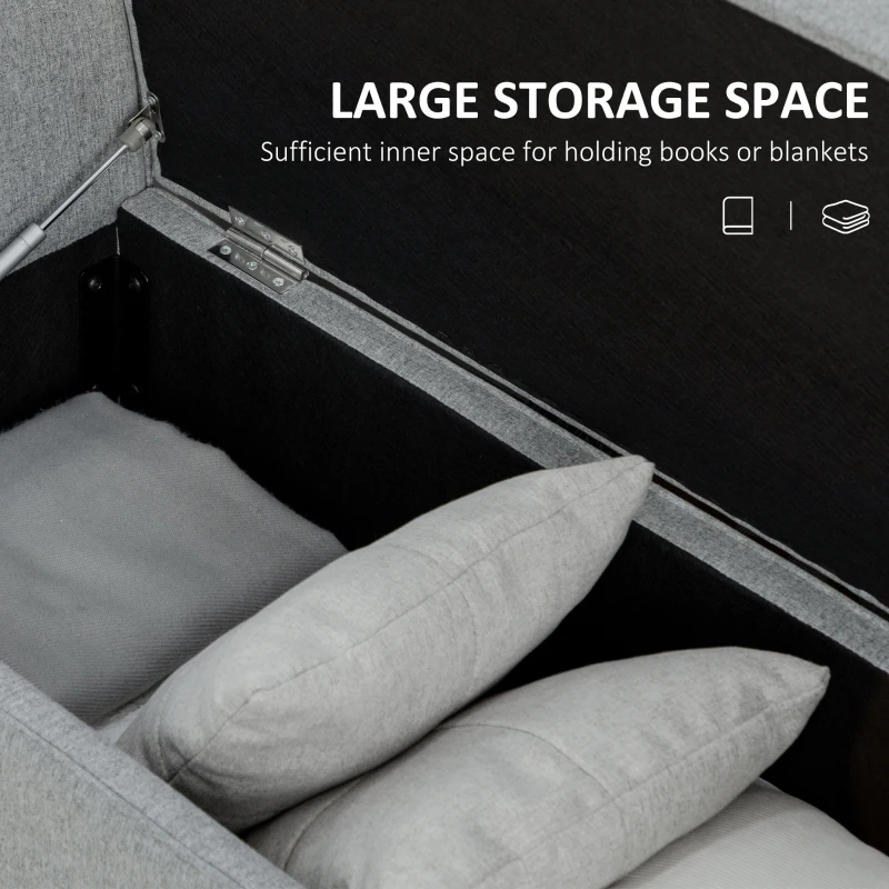 HOMCOM Modern Upholstered Storage Bench with Arms, Linen-Feel Fabric Ottoman Bench for Bedroom Entryway Living Room, Light Gray