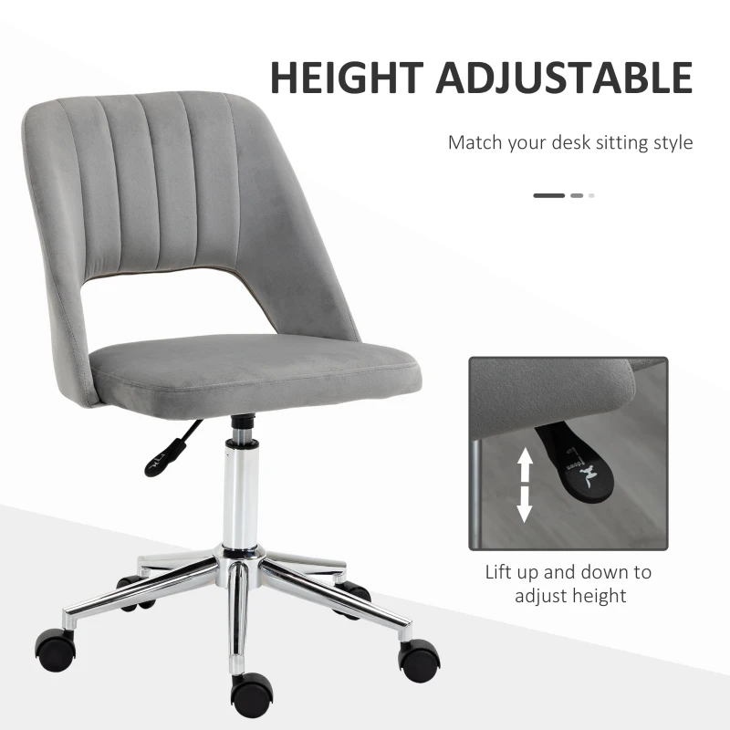 Vinsetto Mid Back Office Chair Velvet Fabric Swivel Scallop Shape Computer Desk Chair, Grey