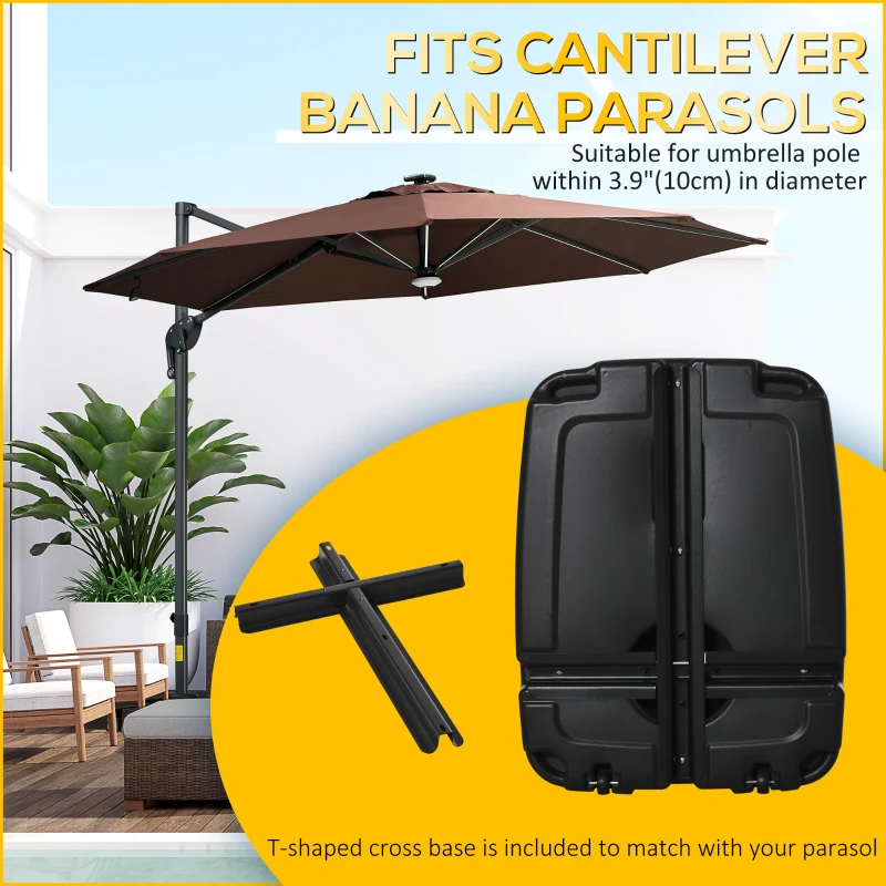 Outsunny 220 lb Heavy Duty Cantilever Umbrella Base, Sand and Water Filled Cantilever Parasol Stand with Cross Base, Black