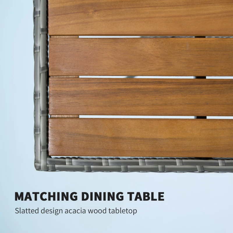 Outsunny 5 Piece Rattan Patio Dining Set with Umbrella Hole, Cushions, Outdoor Patio Table and Chairs for Garden Backyard, Teak