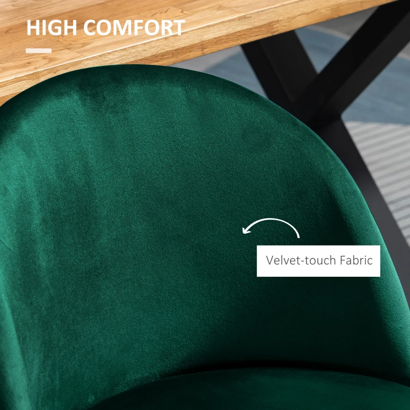 HOMCOM Set of 2 Mid-Back Dining Chair, Mid-Back Velvet-touch Upholstery Kitchen Chair for Living Room Dining Room, Green