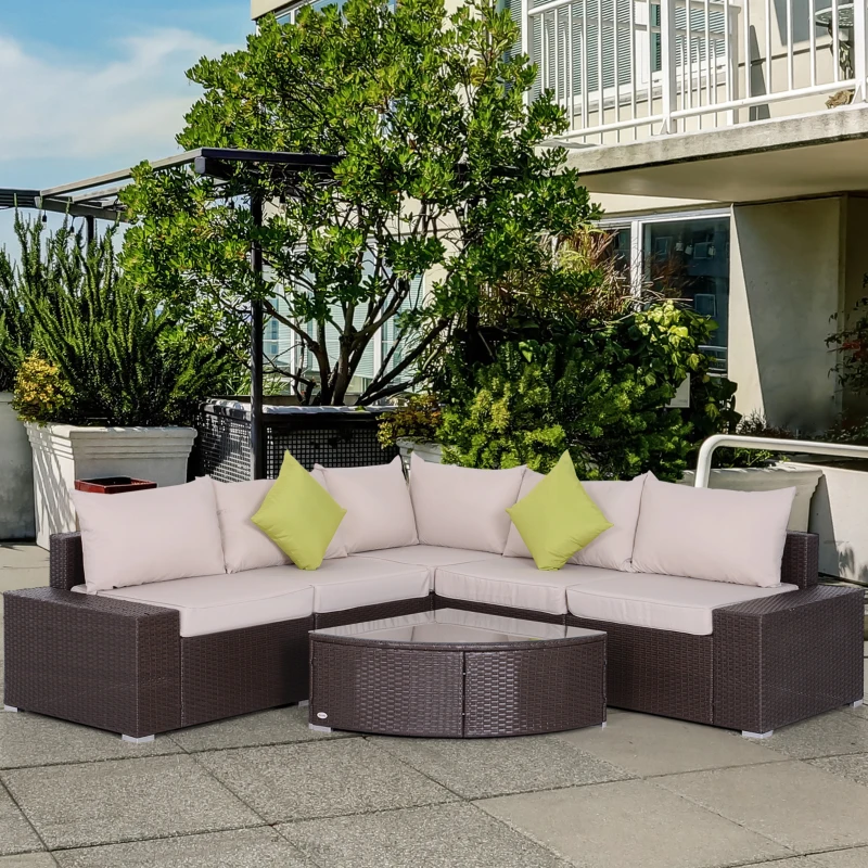 Outsunny 6pcs Outdoor Wicker Sectioanal Set All Weather Wicker Rattan Conversation Coffee Table Chair Garden Lounging Sofa Set Patio Furniture