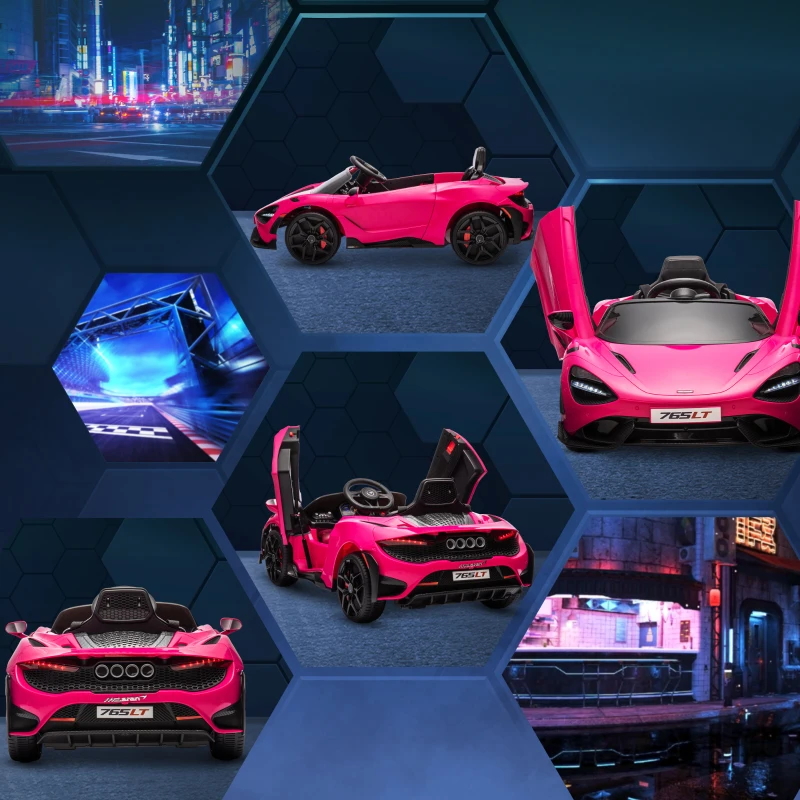 Qaba McLaren 765LT Licensed 12V Kids Electric Car w/ Scissor Doors, Transport Wheels, Remote, Slow Start, Music Horn Pink