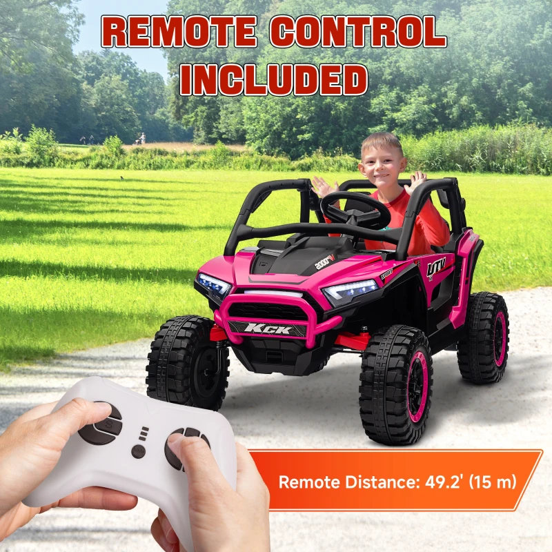 Qaba 2 Seater 24V 7AH Ride on Truck, Electric Car for Kids w/ Spring Suspension, Remote Lights, Horn, Music, Pink