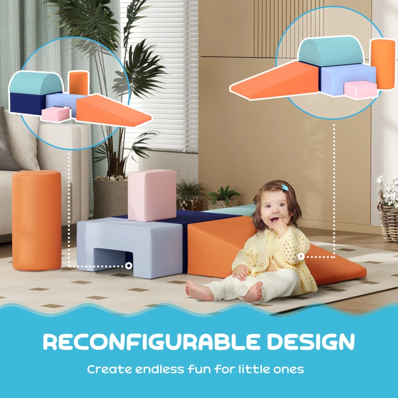 Qaba 6 Piece Soft Play Equipment for Kids 6-72 Months, Orange and Blue