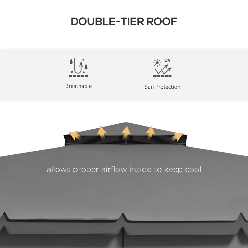 Outsunny 10' x 10' 2-Tier Outdoor Gazebo Canopy Tent with Zippered Mesh Sidewalls, Aluminum Frame for Patio, Backyard Light Grey