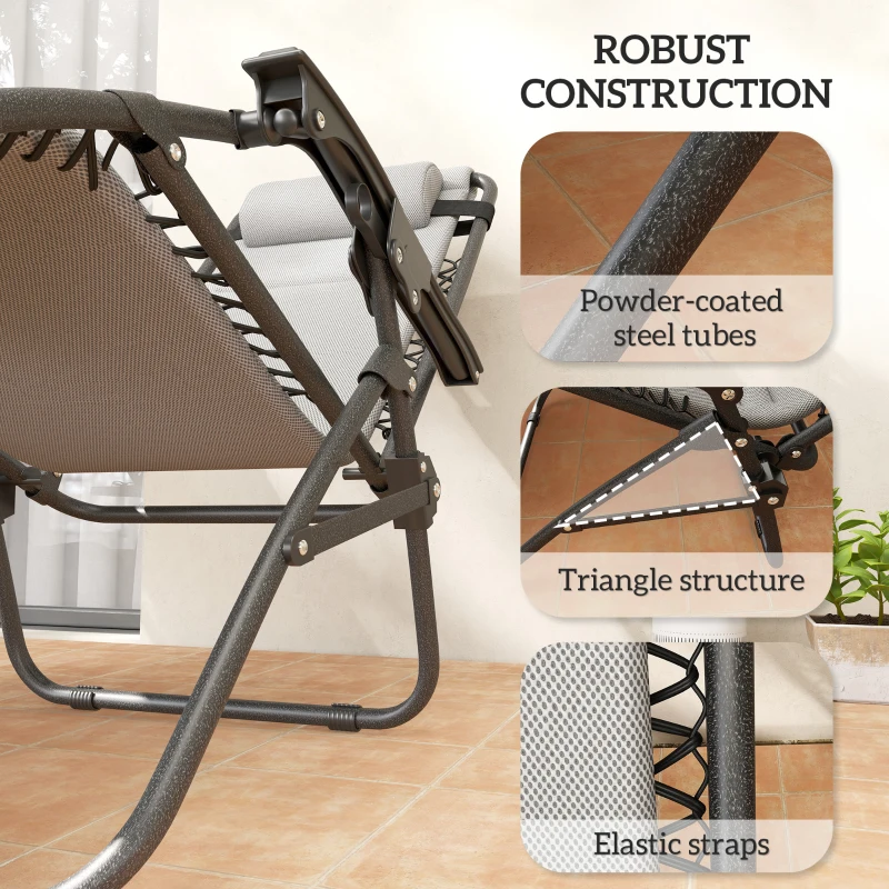 Outsunny Zero Gravity Lounge Chair Set, 2 Pieces Reclining Folding Outdoor Lounge Chairs with Headrest Side Tray, Light Gray