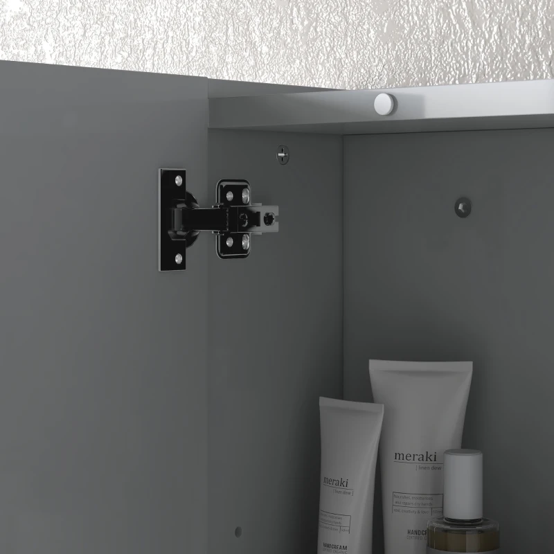 kleankin 28" x 24" Wall Mounted Mirror Cabinet, Bathroom Medicine Cabinet with Mirror, 3 Doors and Adjustable Shelves, Grey