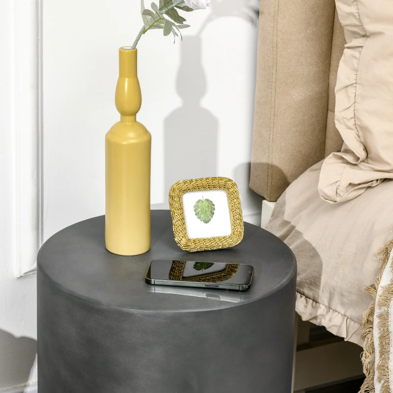 HOMCOM Terrazzo Finish Side Table, 17" Round End Table for Indoor and Outdoor, Charcoal Grey