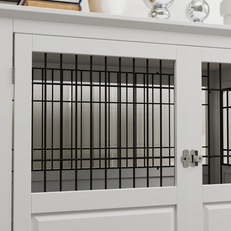 PawHut 43" Dog Crate Furniture with 3 Doors, Removable Tray, for Extra Large Medium Small Dogs, Indoor Use, White