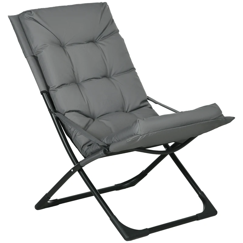 Outsunny Outdoor Folding Lawn Chair, Foldable Chair with Cushion, Armrest and Steel Frame for Poolside, Deck, Backyard