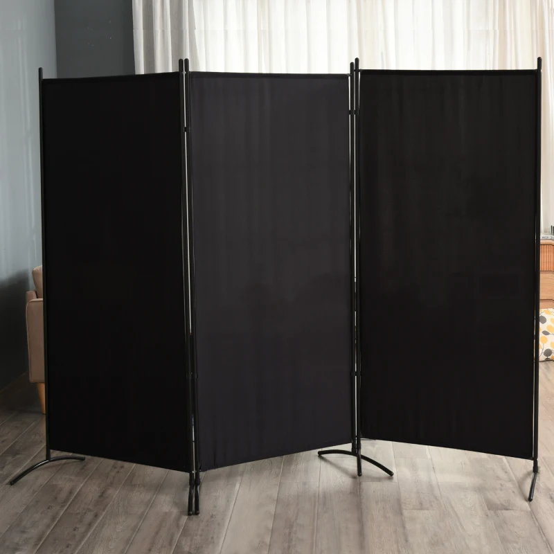HOMCOM 6' 3 Panel Room Divider, Double Hinged Folding Wall Divider, Indoor Privacy Screen for Home Office, Black