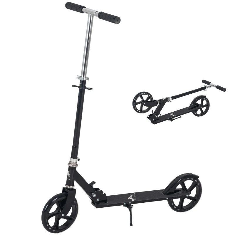 Aosom Kids Foldable Kick Scooter with Adjustable Height, Soft Textured Handles, Wide Deck, Brakes for Ages 7-14, 29.5" H - 39" H, Black