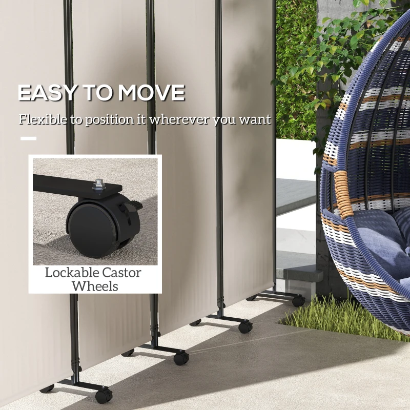 Outsunny Folding Room Divider with Castor Wheels, Rolling Privacy Screen for Patio Backyard Pool Hot Tub, 5.6ft Tall