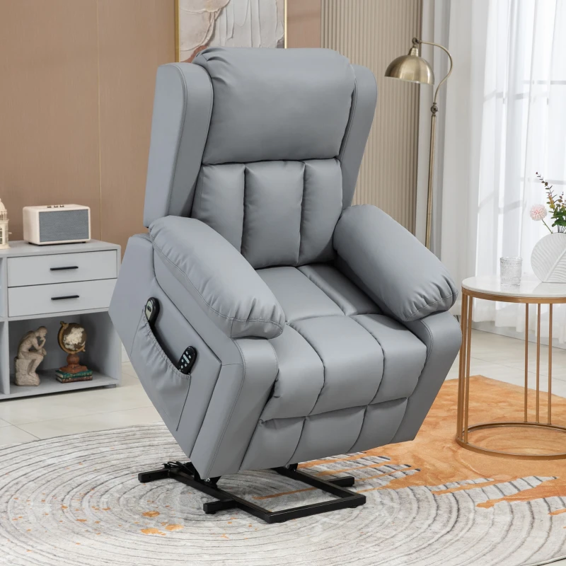 HOMCOM Electric Recliner Chair, Lift Chair for Elderly with Vibration Massage, Remote Control and Side Pockets, Gray