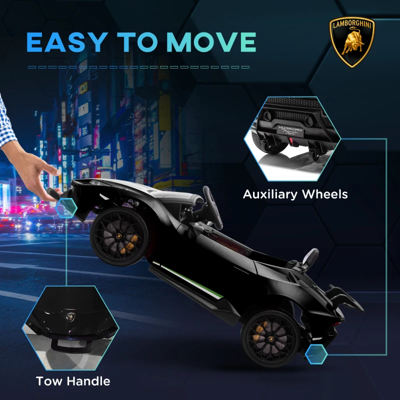 Qaba 12V Lamborghini Huracan Licensed Kids Electric Car with Parent Remote Control, Spring Suspension, Transport Wheel, Black(m-5)