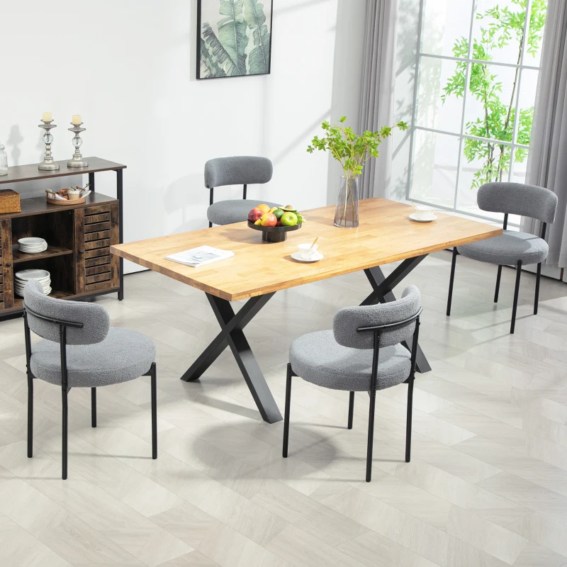 HOMCOM 4 Pieces Kitchen Chairs, Modern Dining Chairs w/ Berber Fleece Upholstery and Steel Legs for Living Room, Grey
