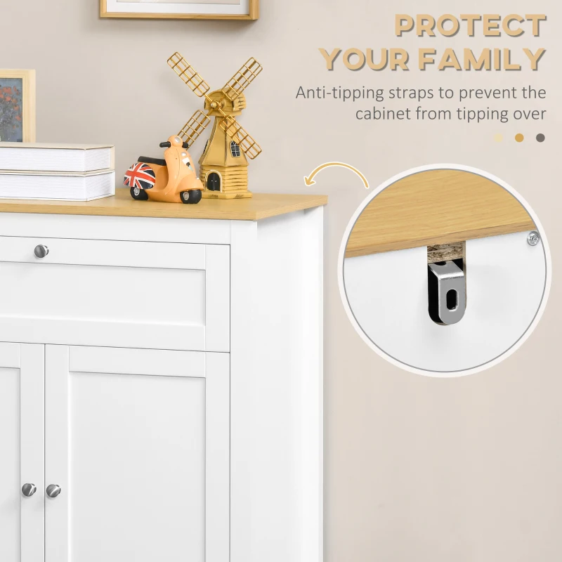 HOMCOM Sideboard Cabinet, Buffet Table with Drawer, Double Door Cupboard and Adjustable Shelf for Living Room, Entryway, White