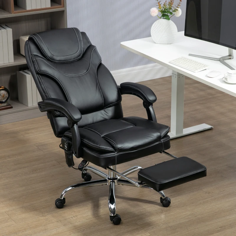 Vinsetto 6 Point Vibration Massage Office Chair, PU Leather Heated Reclining Computer Chair with Footrest, Black