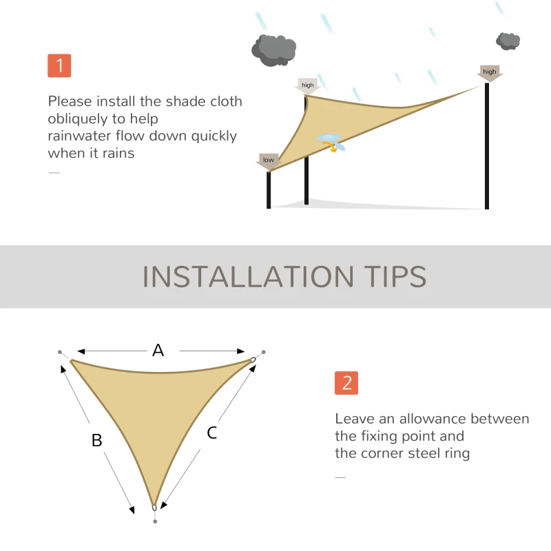 Outsunny Triangle 10' x 10' x 10' Outdoor Sun Shade Sail, Garden Cover UV Block Fabric Canopy for Patio, Deck, Sand