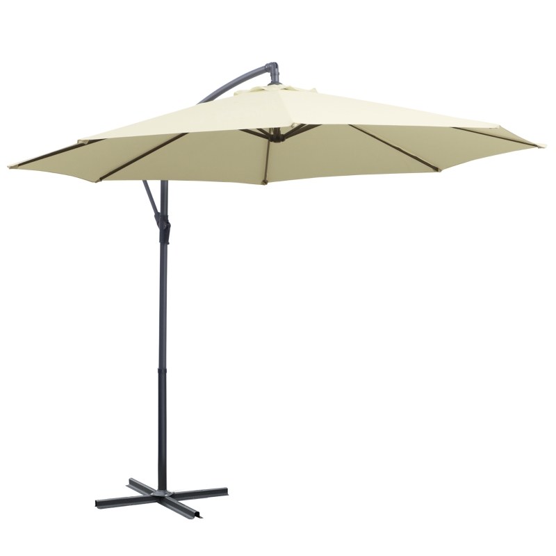 Outsunny Φ10' Deluxe Cantilever Umbrella Outdoor Market Parasol Banana Hanging Offset Sunshade Crank Cross Base Beige