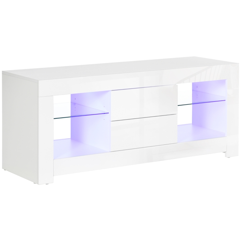 HOMCOM TV Stand with LED Lights for TVs up to 55", TV Cabinet with Storage Shelves and Drawers, 47.2"x15.7"x19.7", White