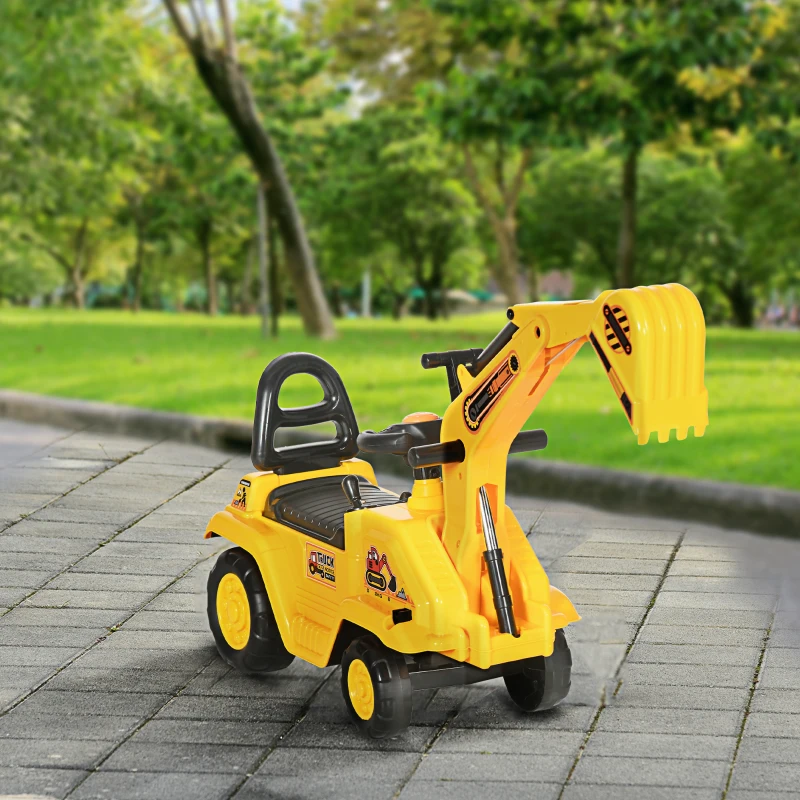 HOMCOM 2 in 1 Ride On Toy Digger Digger Tractor Pulling Cart Pretend Play Construction Truck