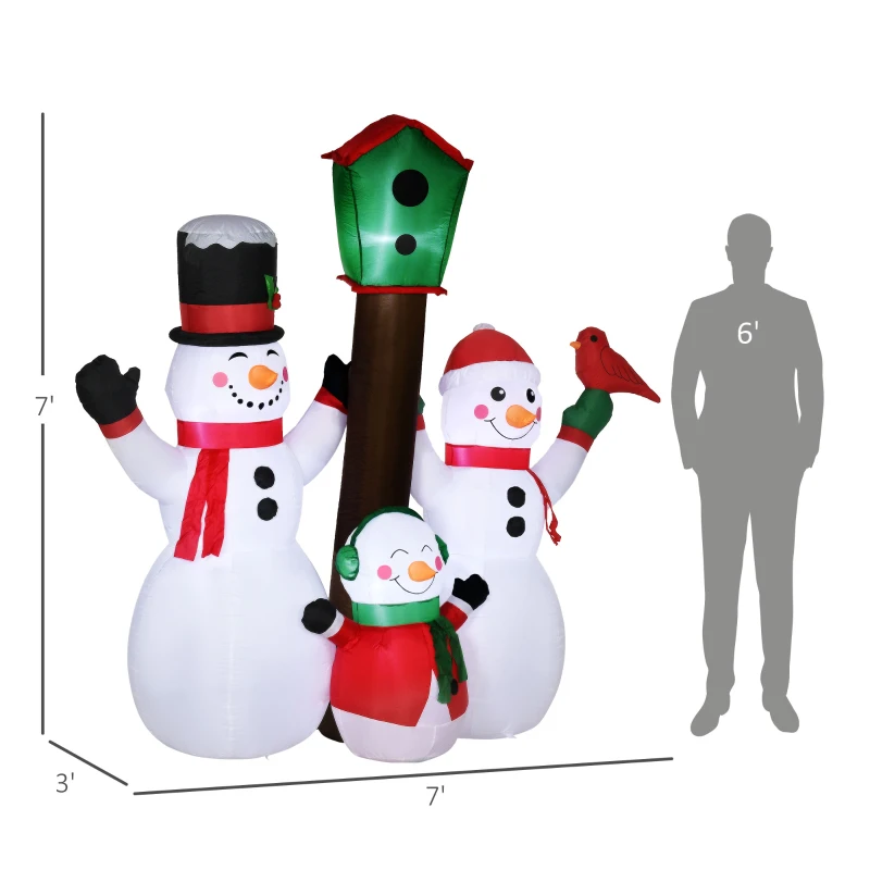 HOMCOM 7ft Christmas Inflatables Outdoor Decorations Snowman Family with Bird and Birdhouse, Blow-Up LED Yard Christmas Decor for Lawn Garden Party