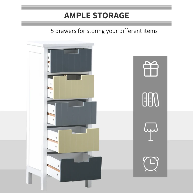 HOMCOM 5-Drawer Dresser, Chest of Drawers, Tower Storage Cabinet for Living Room, Bathroom, Entryway