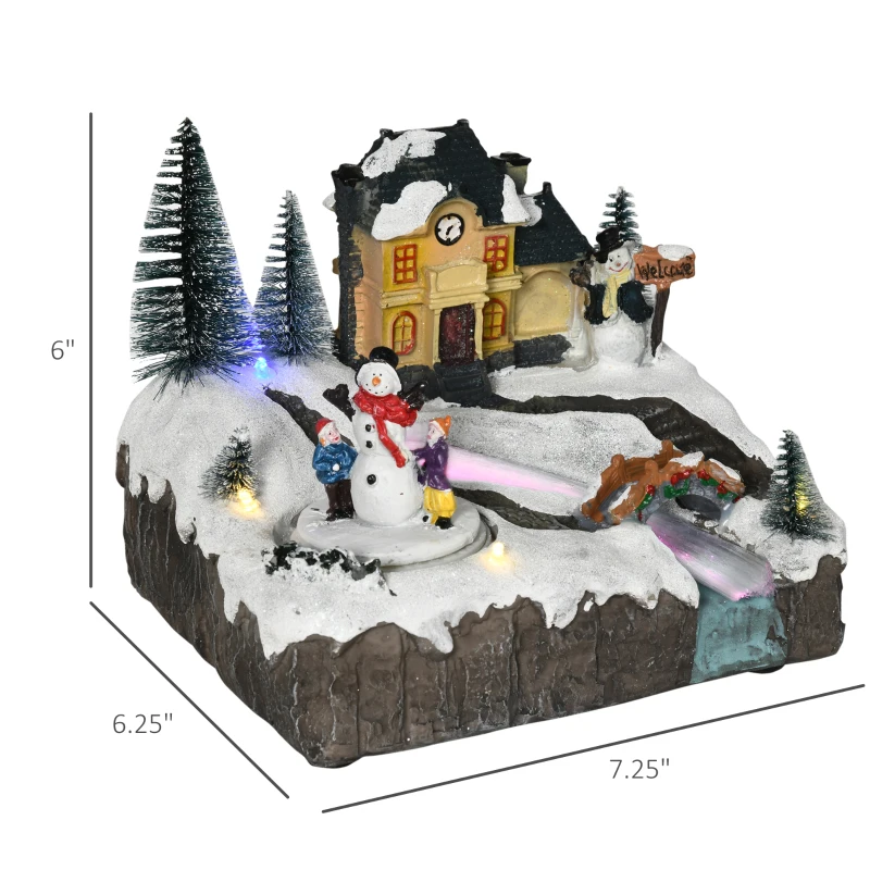 HOMCOM Christmas Village Rotating Skating Pond Animated Winter Wonderland Set with LED Light, Music, Fiber Optic, Battery-Operated Christmas Decoration