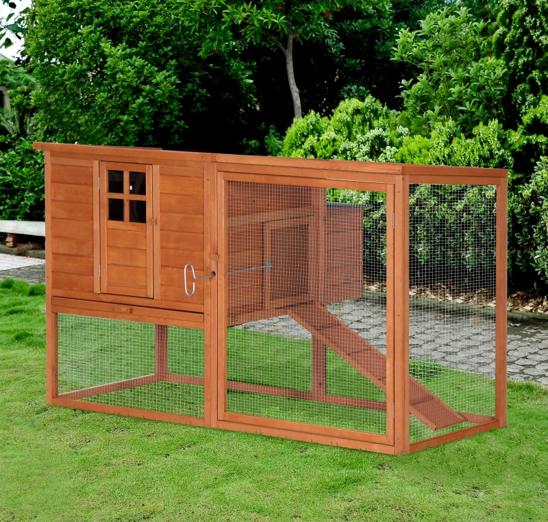 PawHut 66" Chicken Coop Wooden Hen House Rabbit Hutch Poultry Cage Pen Backyard with Nesting Box and Outdoor Run