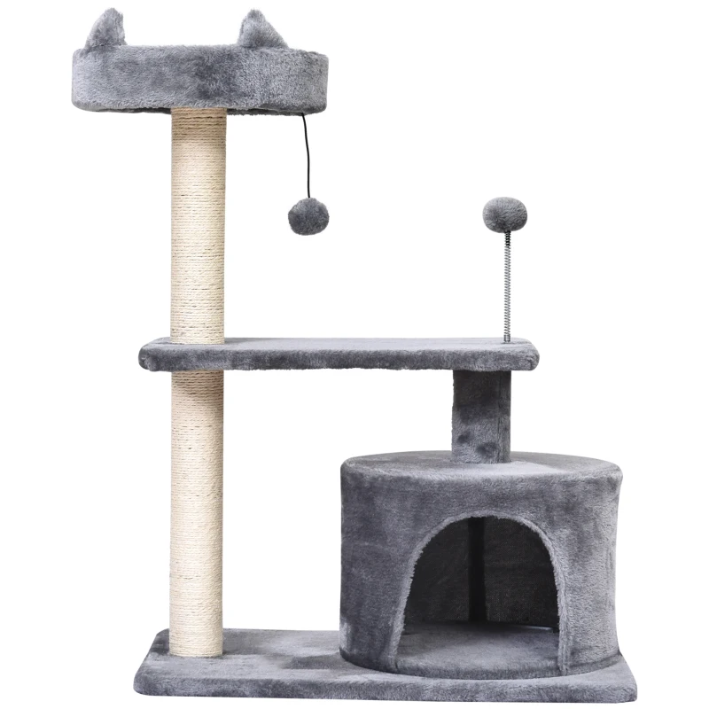 PawHut 81cm/32" Multi-level Cat Tree Scratcher Kitty Activity Center,Condo, Perch, Jumping Platforms,Toys Grey
