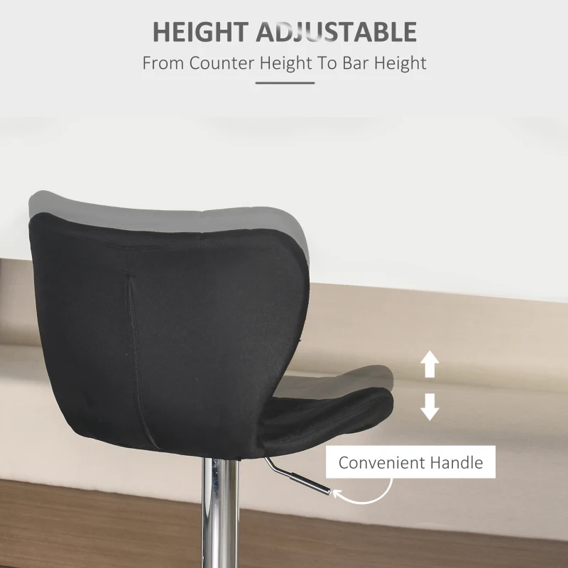 HOMCOM Set of 2 Counter Height Bar Stools Swivel Stool Height Adjustable Bar Chairs with Footrest for Kitchen Dining Home Pub, Black