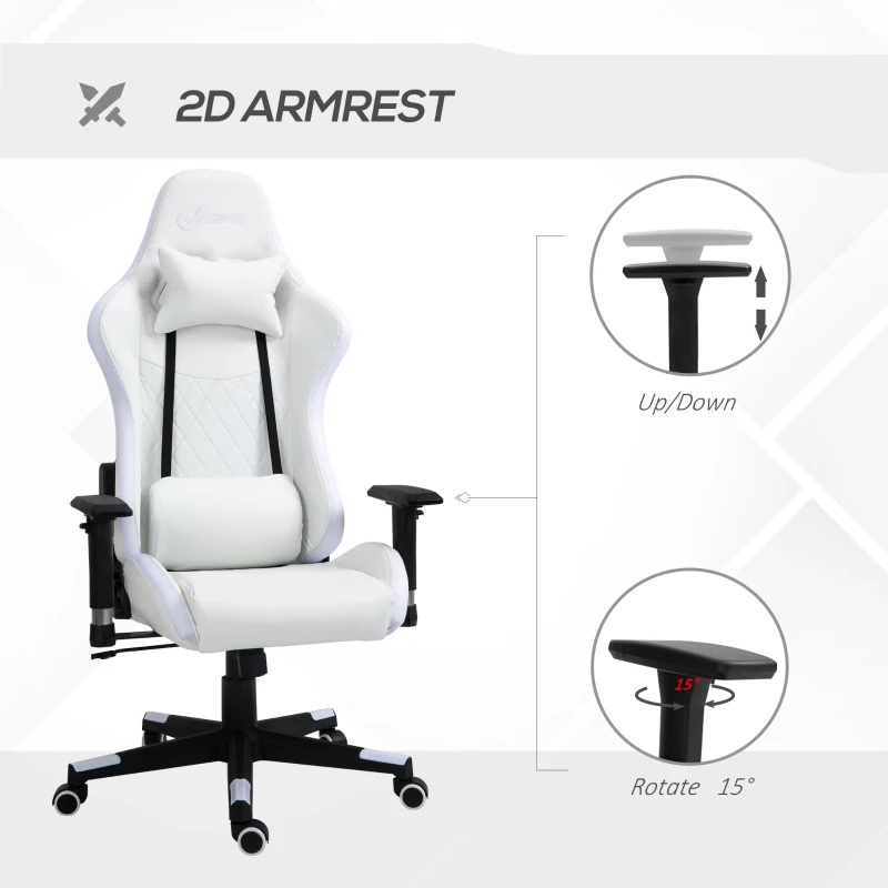 Vinsetto High Back Gaming Chair with RGB LED Lights, Adjustable Arms, and Lumbar Support, Racing Office Computer Chair with Head Pillow, White / Black