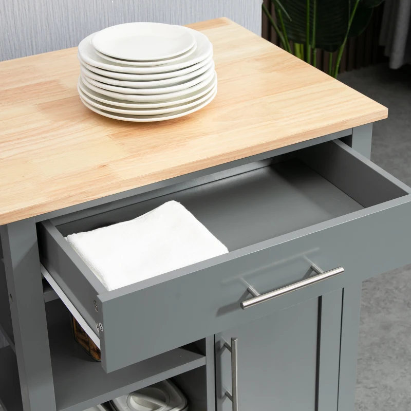 HOMCOM Kitchen Island, Compact Kitchen Cart on Wheels with Open Shelf & Storage Drawer for Dining Room, Kitchen, Grey