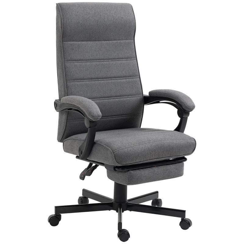 Vinsetto Computer Desk Chair, High-Back Office Chair, Reclining Chair with Adjustable Height, Footrest and Swivel Wheels, Grey