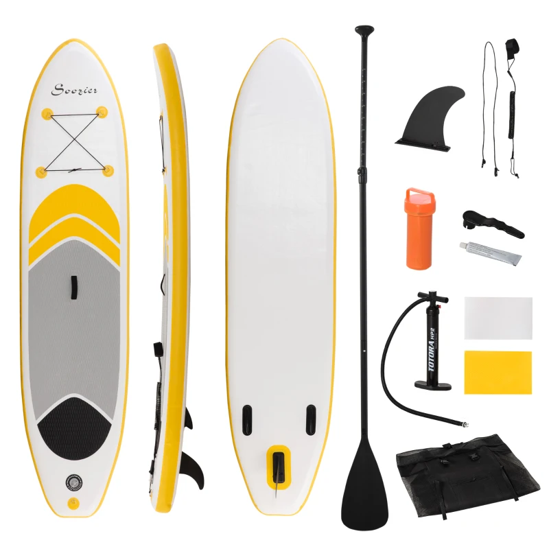Outsunny Inflatable Paddle Board, Stand Up Paddle Board Adjustable Aluminum Paddle Non-Slip Deck Spray-painted Board, with ISUP Accessories & Carry Bag, 10'5'' x 30" x 6", Yellow