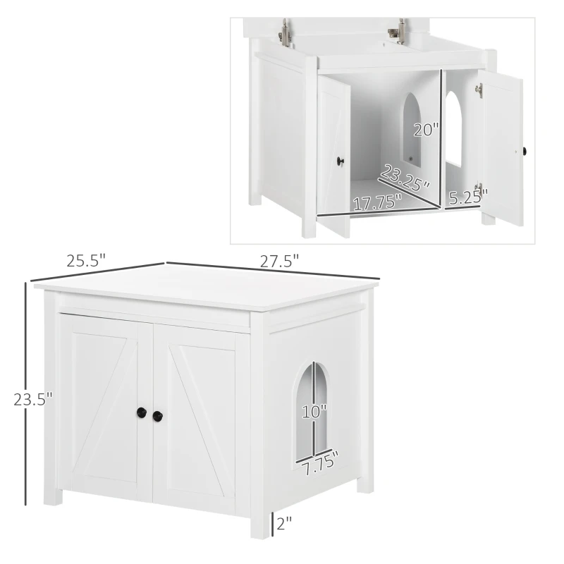 PawHut Cat Litter Box Enclosure with Openable Top, Cat Washroom Storage Side Table with Double Doors, Zinc Alloy Handles, for Indoor Use, White