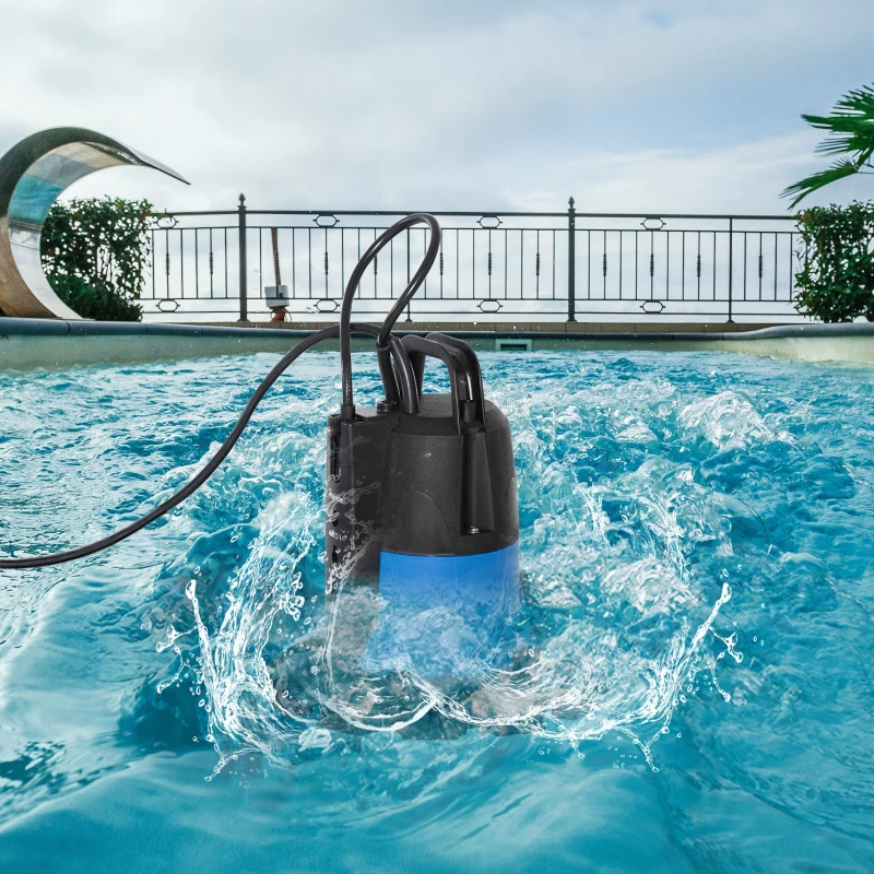 Outsunny Pool Cover Pump, 1/4 HP Sump Pump with 32.8ft Power Cord for Swimming Pool Spa Hot Tub Pond Basement Yard Flood, 1050 GPH Max Flow