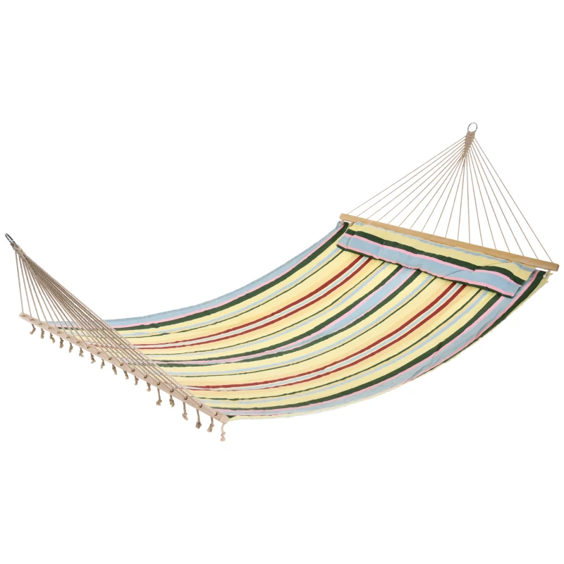 Outsunny 83" Patio Double Hammock, Wide Outdoor Hammock Bed Striped Fits 2 People Sunbed Camping hang Sleep w/ Pillow, Red Stripe