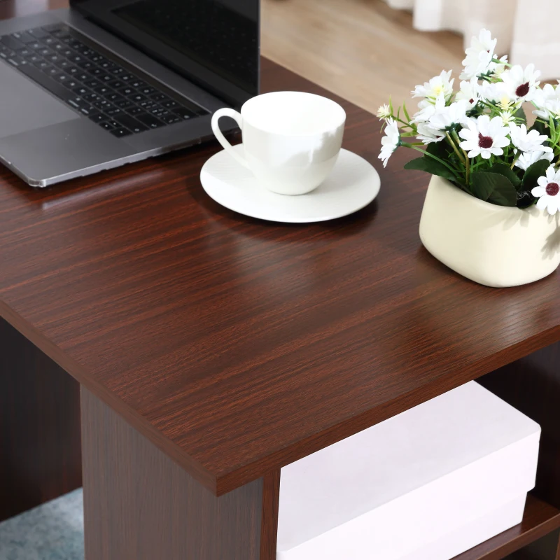 HOMCOM Computer Desk, 47" Writing Table with 3-Tier Shelves and 3 Reversible Drawers for Home Office, Bedroom, Walnut
