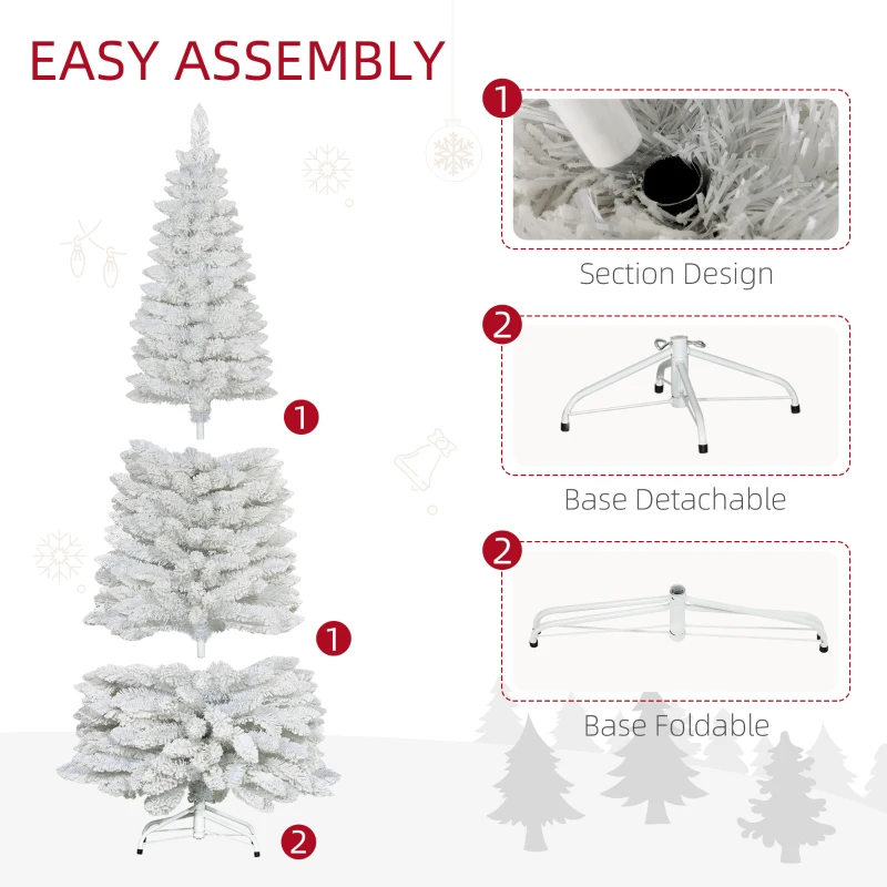 HOMCOM 6ft White Christmas Tree, Flocked Pencil Christmas Tree with 376 Branch Tips and Metal Base for Home, Indoor, Holiday