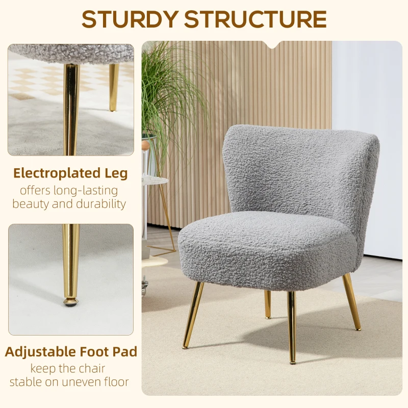 HOMCOM Lounge Chair for Bedroom Living Room Chair with Soft Upholstery and Gold Legs Charcoal Grey