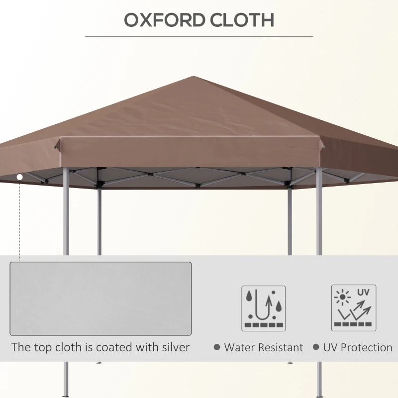 Outsunny 13 x 11.3ft Portable Pop-up Gazebo, Hexagon Adjustable Height Folding Canopy Tent with Carrying Bag for Outdoor Wedding Party, Brown