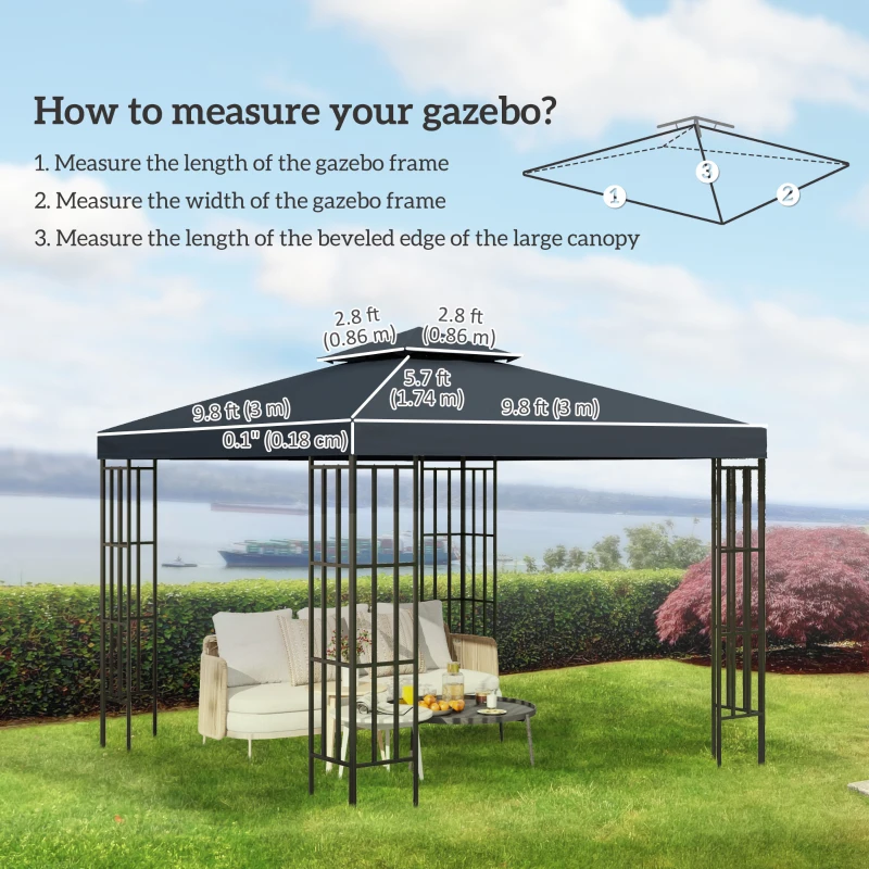 Outsunny 10' x 10' Square 2-Tier Gazebo Canopy Replacement Top Cover Outdoor Garden Sun Shade, Charcoal Grey