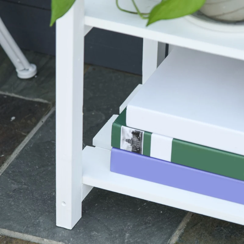 Outsunny Wooden Rustic 4-Tier Foldable Plant Stand with Adjustable Slatted Shelves Indoor & Outdoor Display Rack Plant Pot Organizer White 67 x 33 x 123 cm