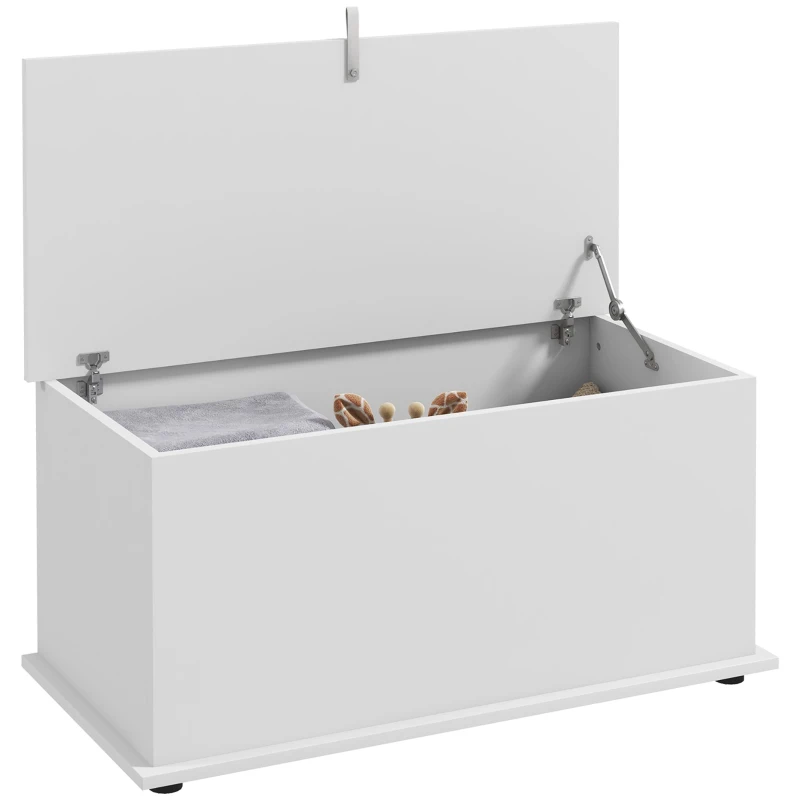 HOMCOM 31.5" Storage Chest with 2 Safety Hinges, Storage Box Organizer with Flip-Top Lid, Entryway Storage Bench, Oak