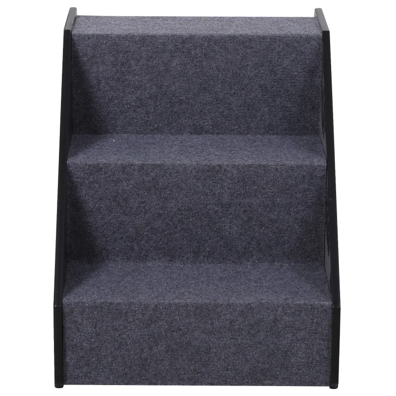 PawHut 3 Step Height Adjustable Portable Wooden Easy Climb Pet Stairs - Dark Brown