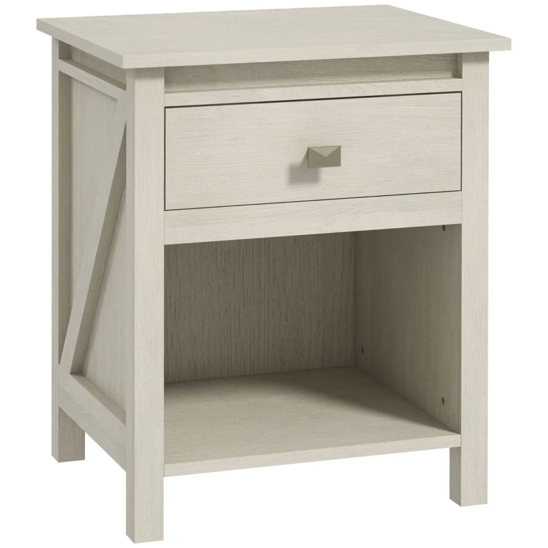 HOMCOM Bedside Table, Farmhouse Nightstand with with Drawer and Storage Shelf, Night Table for Bedroom, White